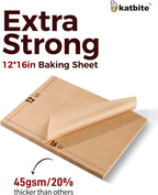 Katbite 200Pcs 12x16 In Unbleached Parchment Paper for Baking, Precut Parchment Paper Sheets, Heavy Duty Flat Baking Paper, Half Sheet Baking Sheets for Baking Cookies, Cooking, Air Fryer, Oven