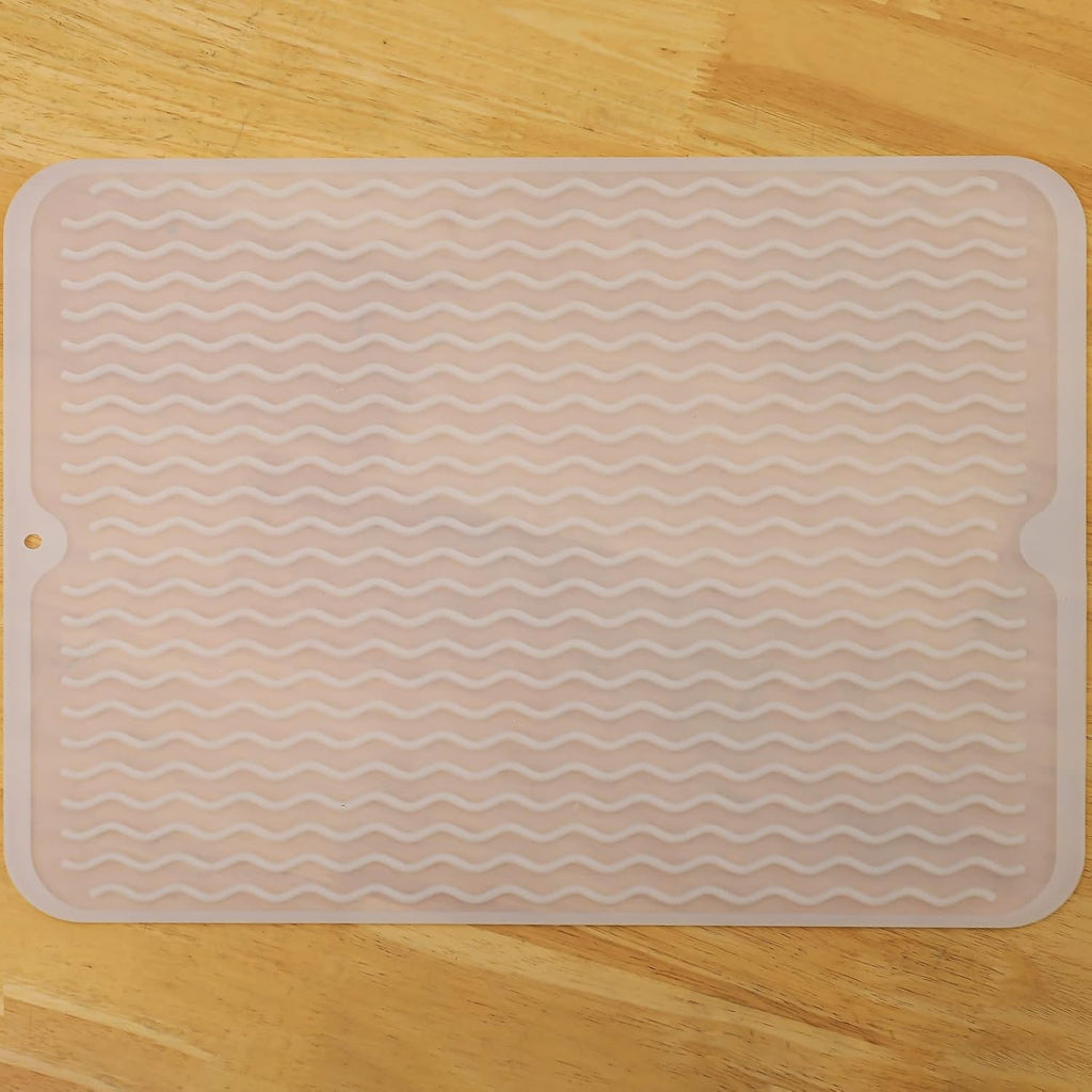 Silicone Dish Drying Mat for Multiple Usage,Easy clean,Eco-friendly,Heat-resistant Silicone Mat for Kitchen Counter or Sink,Refrigerator or drawer liner Translucent L 16 inches x 12 inches