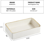 Desk Organizer Tray, PU Leather Valet Tray Nightstand Organizer Cologne Perfume Trays for Men Women, Decorative Vanity Trays Key Bowl Trinket Dish (Ivory, 9.5" x 6" x 2.2")