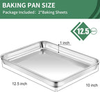 Baking Sheets Set of 2, HKJ Chef Cookie Sheets 2 Pieces & Stainless Steel Baking Pans & Toaster Oven Tray Pans, Rectangle Size 12.5Lx10Wx1H inch & Non Toxic & Healthy & Easy Clean