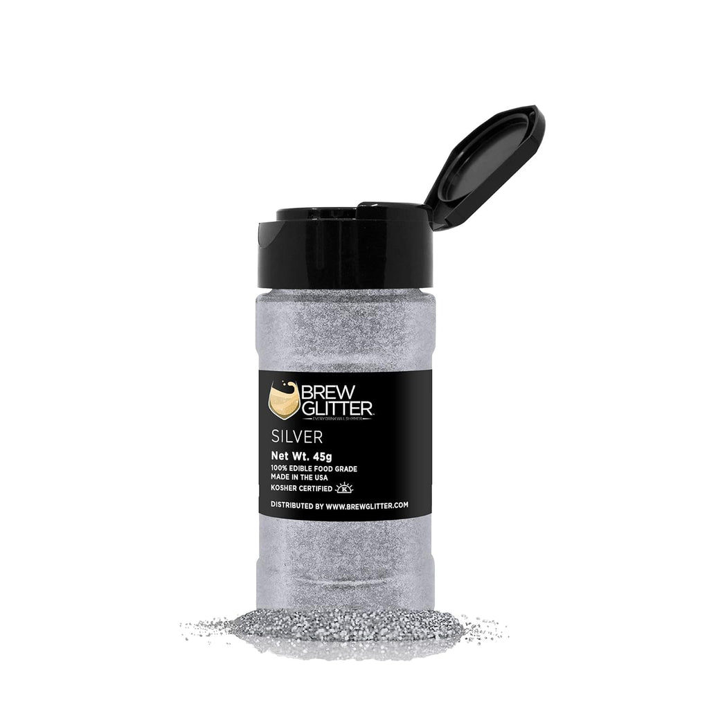 Silver BREW GLITTER Edible Glitter for Drinks, Cocktails, Beer, Garnish Glitter & Beverages | KOSHER & HALAL Certified | 100% Edible & Food Grade | Vegan, Gluten, Nut Free (45g Shaker, Silver)