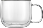 Restaurantware-Forma Professional 16.9 Ounce Double Wall Coffee Mugs, 12 Insulated Coffee Mugs With Handle - Dishwashable, Reusable, Clear Glass Beverage Cups, Freezable, For Hot Or Cold Beverages