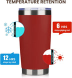 MEWAY 20oz Tumbler 12 Pack Double Wall Vacuum Insulated Travel Mug Bulk, Stainless Steel Tumblers with Lid and Straw, Powder Coated Coffee Cups for Cold & Hot Drinks (Red, Set of 12)