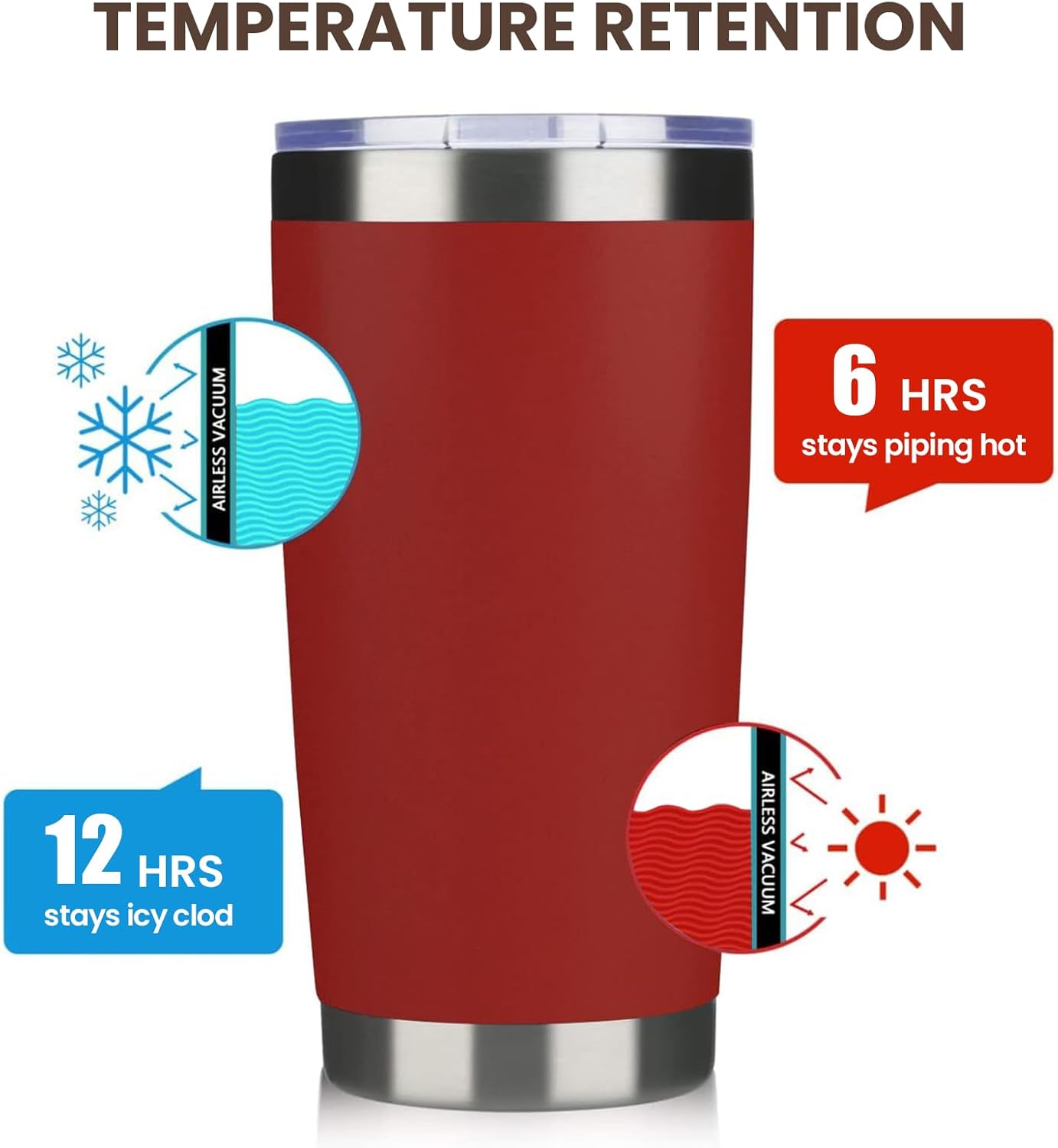 MEWAY 20oz Tumbler 12 Pack Double Wall Vacuum Insulated Travel Mug Bulk, Stainless Steel Tumblers with Lid and Straw, Powder Coated Coffee Cups for Cold & Hot Drinks (Red, Set of 12)