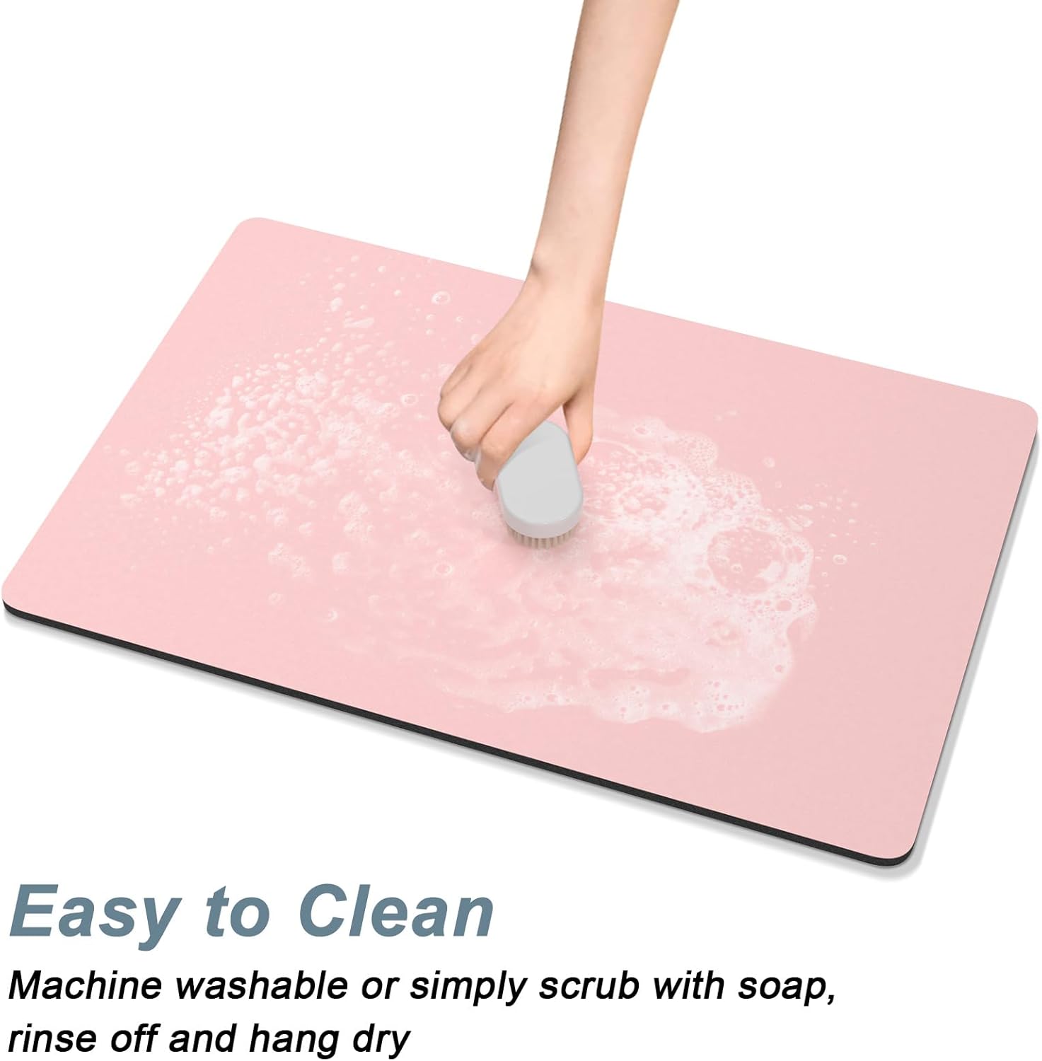 Rnivvi Coffee Mat, 12" x 19" Coffee Bar Mats for Espresso Machine Station Accessories and Organizer, Hide Stain Rubber Backed Absorbent Dish Drying Pad for Kitchen Counter, Cute Bar Decor Pad, Pink