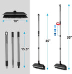 ITTAR Scrub Brush with Long Handle, 10" Wide Stiff Bristles Deck Brush, Heavy-Duty Floor Cleaning Brush, 2-in-1 Scrubber Squeegee Broom for Cleaning Patio, Pool, Kitchen, Garage, Bathroom Floor-Black