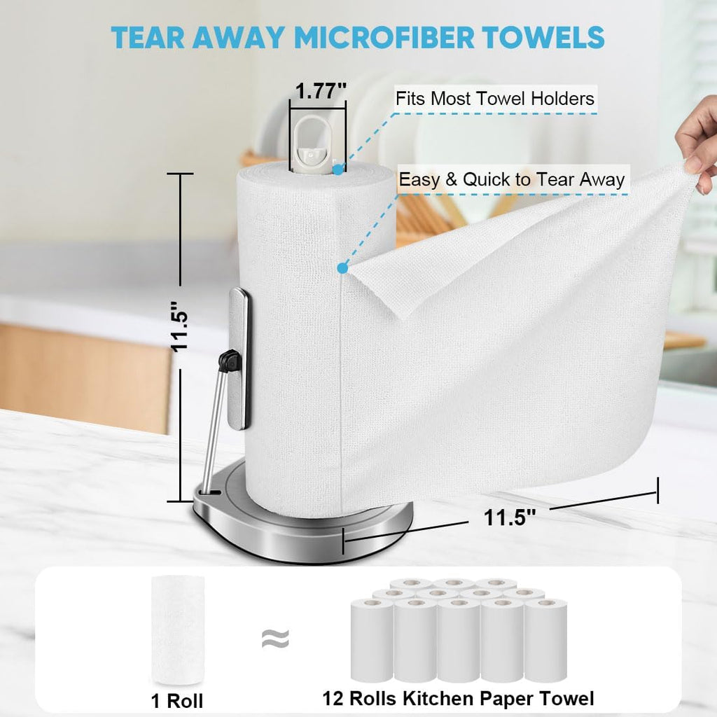 AIDEA Microfiber Cleaning Cloth Roll White, 75PK, Microfiber Towels for Cars, Tear Away Reusable Paper Towels, Commercial Shop Rags, Lint Free Rags for House, Kitchen, Automotive, 11.5"×11.5"