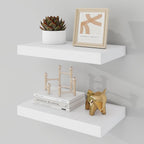16 Inch Floating Shelves, 9.3" Deep Floating Shelf Wall Mounted, 16" Wall Shelves, Rustic Deep Bookshelf, Large Display Shelves & Storage Shelves for Bedroom, Living Room, White, Set of 2