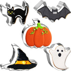 5-PIECE Halloween Cookie Cutters Set Stainless Steel cookie cutter molds Pumpkin, Bat, Ghost, Witch's Hat, Cat Cat Cookie Cutters Holiday Decorative Party Supplies