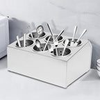 DYNAMI 6-Compartment Stainless Steel Utensil Holder,Commercial Perforated Silverware Holder,Cylinder Silverware Utensil Holder Flatware Organizer Countertop,for Restaurant Kitchen(6-Compartment)