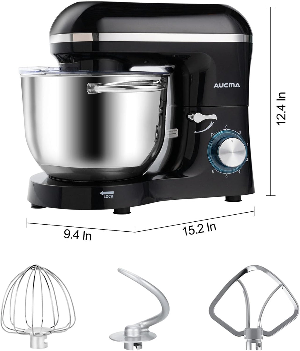 Aucma Stand Mixer,6.5-QT 660W 6-Speed Tilt-Head Food Mixer, Kitchen Electric Mixer with Dough Hook, Wire Whip & Beater (6.5QT, Black)