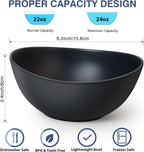 6.2'' Bamboo Fiber Cereal Bows Set of 6, Soup Bowls 24 Oz for Serving Salad, Snack, Side Dishes, Modern Oval Lightweight Bowls for Breakfast,Lunch and Dinner, Dishwasher and Freezer Safe(Matte black)