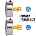 MEANLIN MEASURE 0~10000Psi Stainless Steel 1/4" NPT 2.5" FACE DIAL Liquid Filled Pressure Gauge WOG Water Oil Air Center Back Mount, with 1/4" x 1/2" NPT and 1/4" x 3/8" NPT Hex Bushing