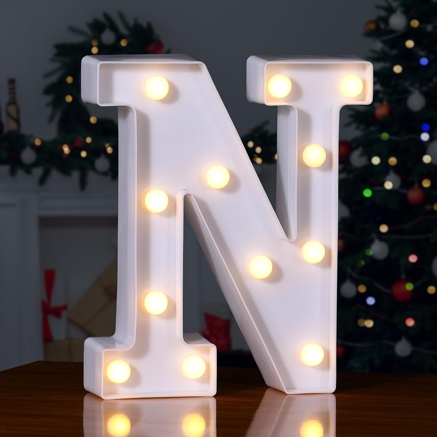 Foaky LED Letter Lights Sign Marquee Light Up Letters Sign for Night Light Wedding/Birthday Party Battery Powered Christmas Lamp Home Bar Decoration(N)