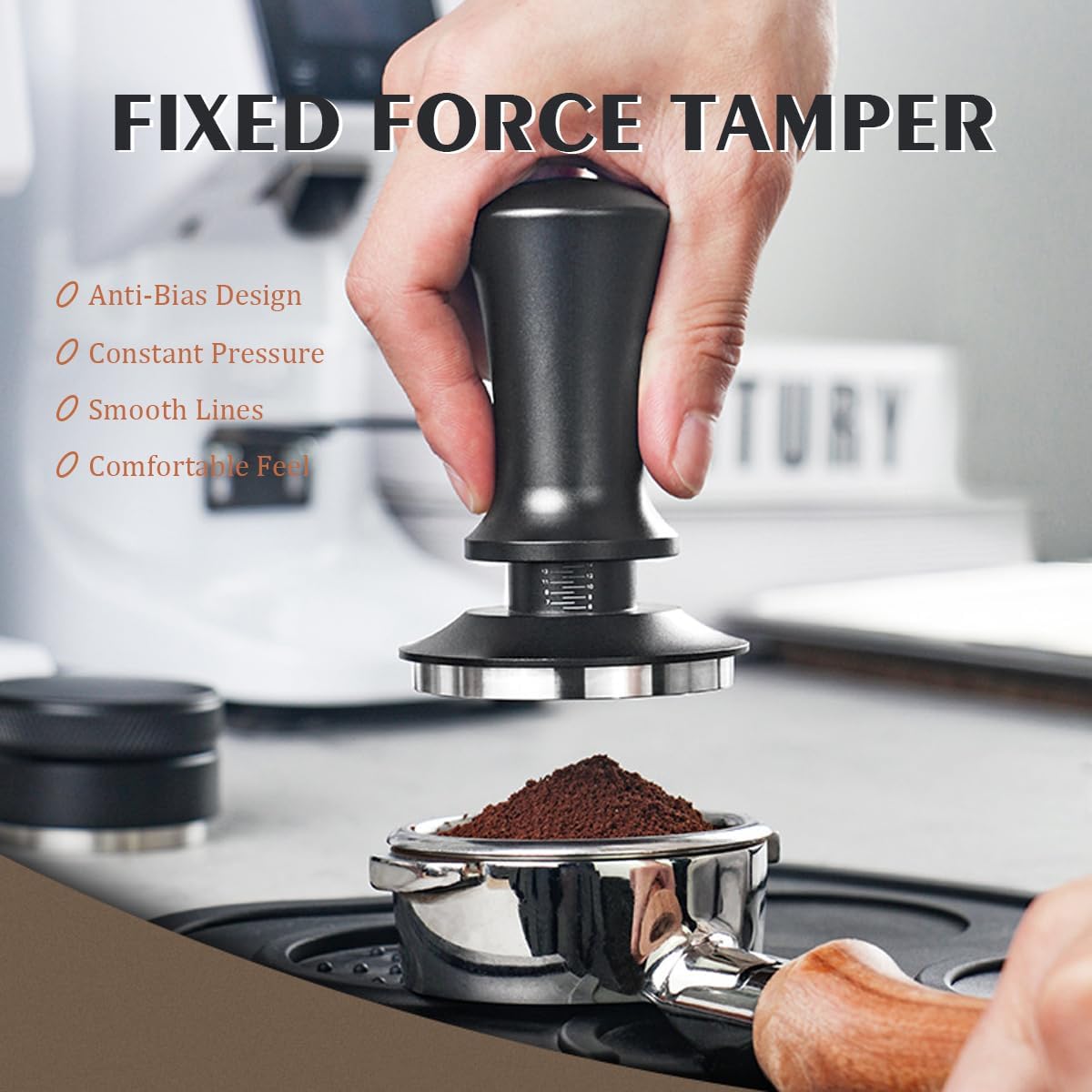 58mm Calibrated Spring-Loaded Espresso Tamper – 30lb Self-Leveling Palm Tamper with Flat Stainless Steel Base – Compatible with 58mm/58.35mm Portafilter Baskets