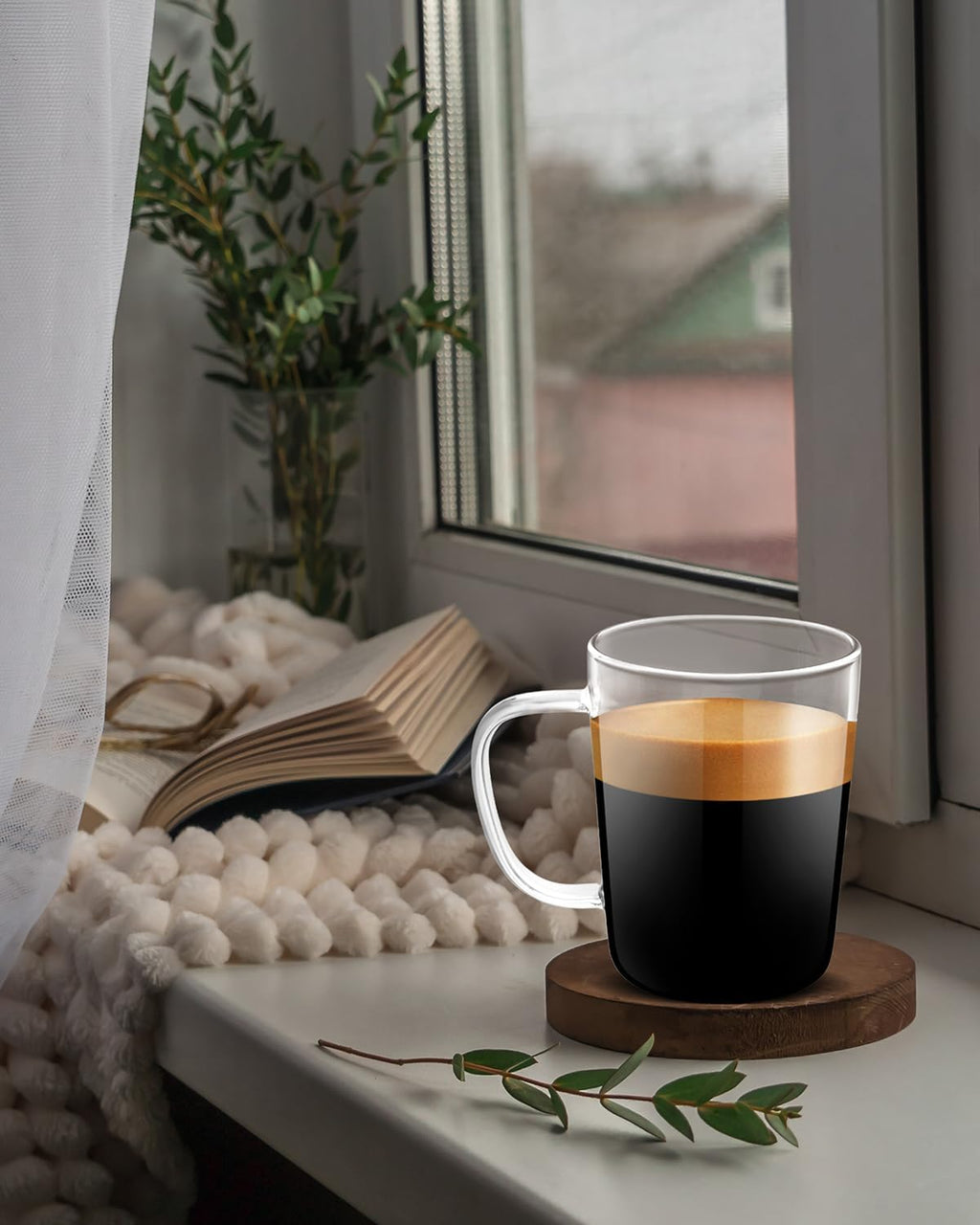 LUXU Glass Coffee Mugs(Set of 2)-17 oz,Clear Beer Mugs,Glass Tea Cups with Comfortable Handle,Lead-free Drinking Glasses,Perfect for Latte,Espresso,Juice,Water,Milk or Hot and Cold Beverage