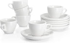 Sweese 2 Ounce Espresso Cups with Saucers, Porcelain Espresso Cups Set of 6 - White