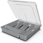 Silverware Tray with Lid, Utensil Holder for Kitchen Counter Plastic Flatware Organizers and Storage holder 5 Compartments Grey