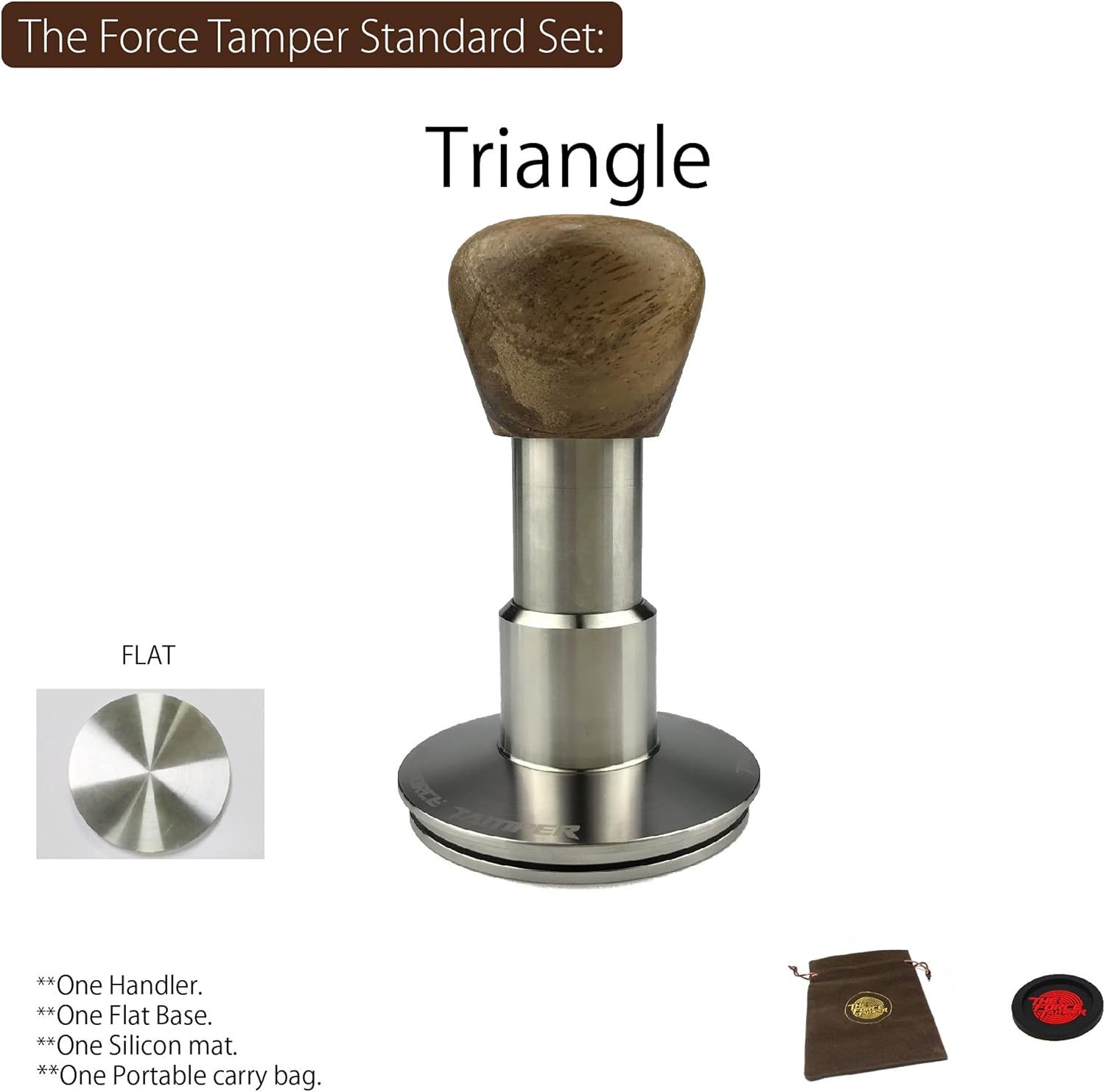 The Force Tamper Automatic Impact Coffee Tamper Standard Set Wood Handle (Triangle, 53.00mm)