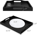 Bamboo Food Serving Tray with Handles, Breakfast Bed Tray for Tea,Snack,Dinner, Home Decorative Storage Food, Platter, Ottoman for Kitchen Counter, Bathroom, Restaurant (Black)