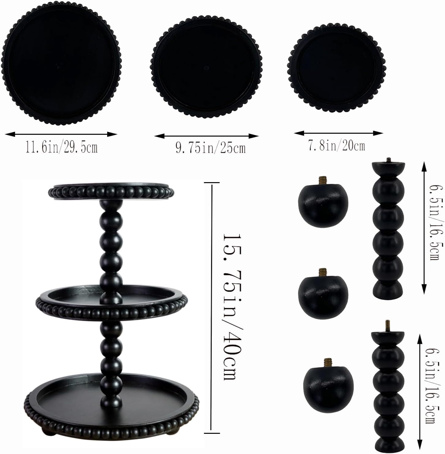 3 Tier Serving Tray， Wood Cupcake Stand，3 Tier Cupcake Stand，Tiered Tray Stand，Wooden Tiered Tray Stand，Suitable for Weddings/Birthdays/Dinners，（Black）.