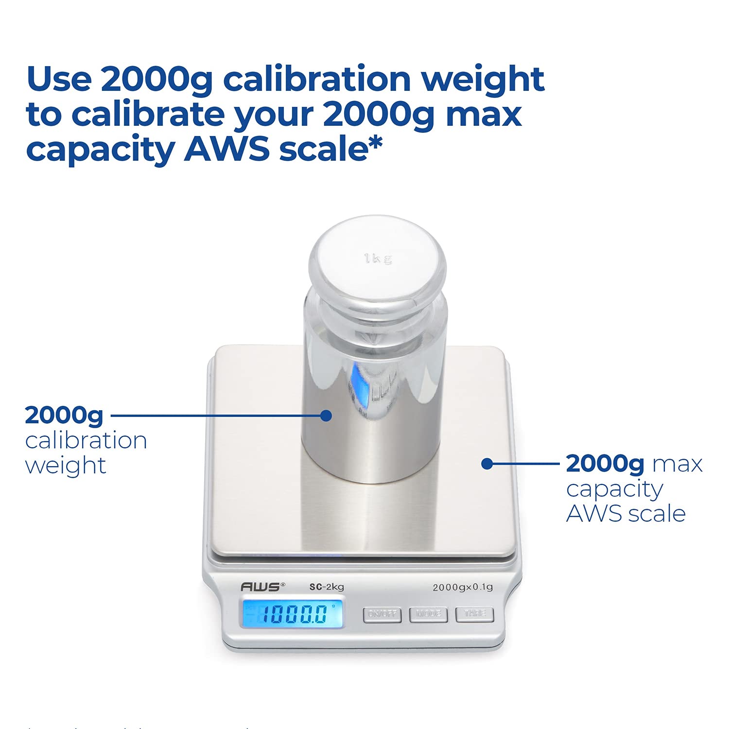 American Weigh Scales Calibration Weight for AWS Digital Scale, Carbon Steel, Solid Stainless Steel Chrome Finish, 2000G (2KGWGT)