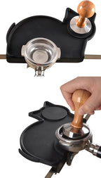 Cute Cat Coffee Knock Box Espresso Machine Accessories Small Coffee Dump Bin for Home and Office (Knock Box and Tamper Mat)