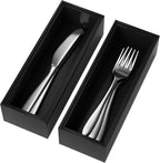 Premium Bamboo Kitchen Drawer Organizer - Set of 2, Stackable Utensils Holder, Storage Box Tray for Kitchen Drawers, Cabinet, Utensil, Silverware, Spatula, Flatware or Makeup, Vanity, Bathroom(Black)