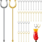 6 Inch Derby Drink Plastic Stirrers Swizzle Sticks for Cocktails Coffee Reusable U Shaped Horseshoe Drink Stirrers for Coffee Beverage Party Bar Weddings Events(Gold,silver,60 Pcs)