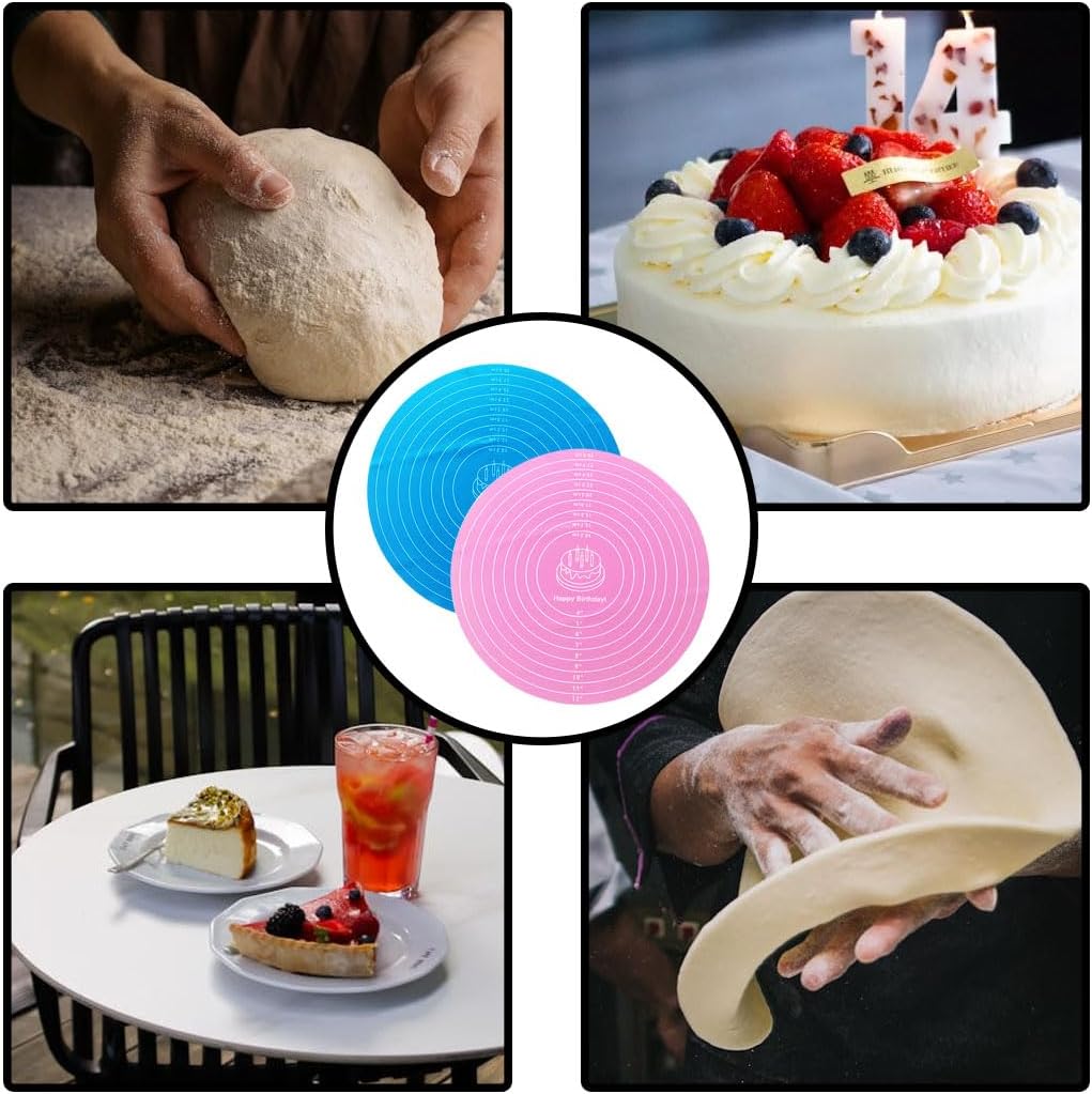 Round Baking Mat, Cake Turntable Mat, Cake Mat Round Silicone Baking Mat, 12 In Pink Cakes Pastry Mat for CakeTurntable Bracket