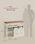 VASAGLE Buffet Cabinet, Coffee Bar Storage Cabinet, Sideboard with 2 Sliding Barn Doors, Adjustable Shelves, 13 x 39.4 x 31.5 Inches, for Living Room, Rustic White and Honey Brown ULSC092W01