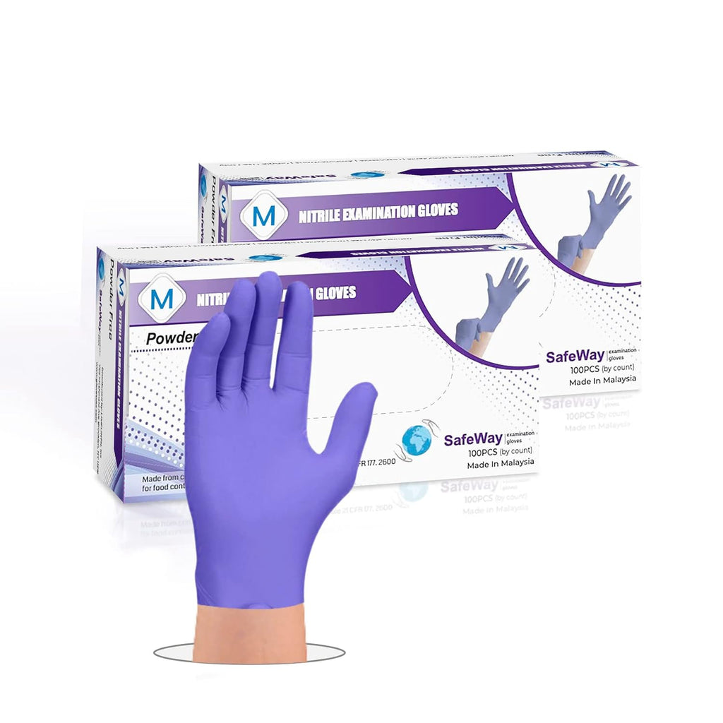 SafeWay Nitrile Gloves, 200 Ct, Medium, Powder-Free, Latex-Free, All-Purpose, Professional Disposable Gloves with Textured Fingertips for Medical Use, Food Prep, Cleaning, Tattoo & More