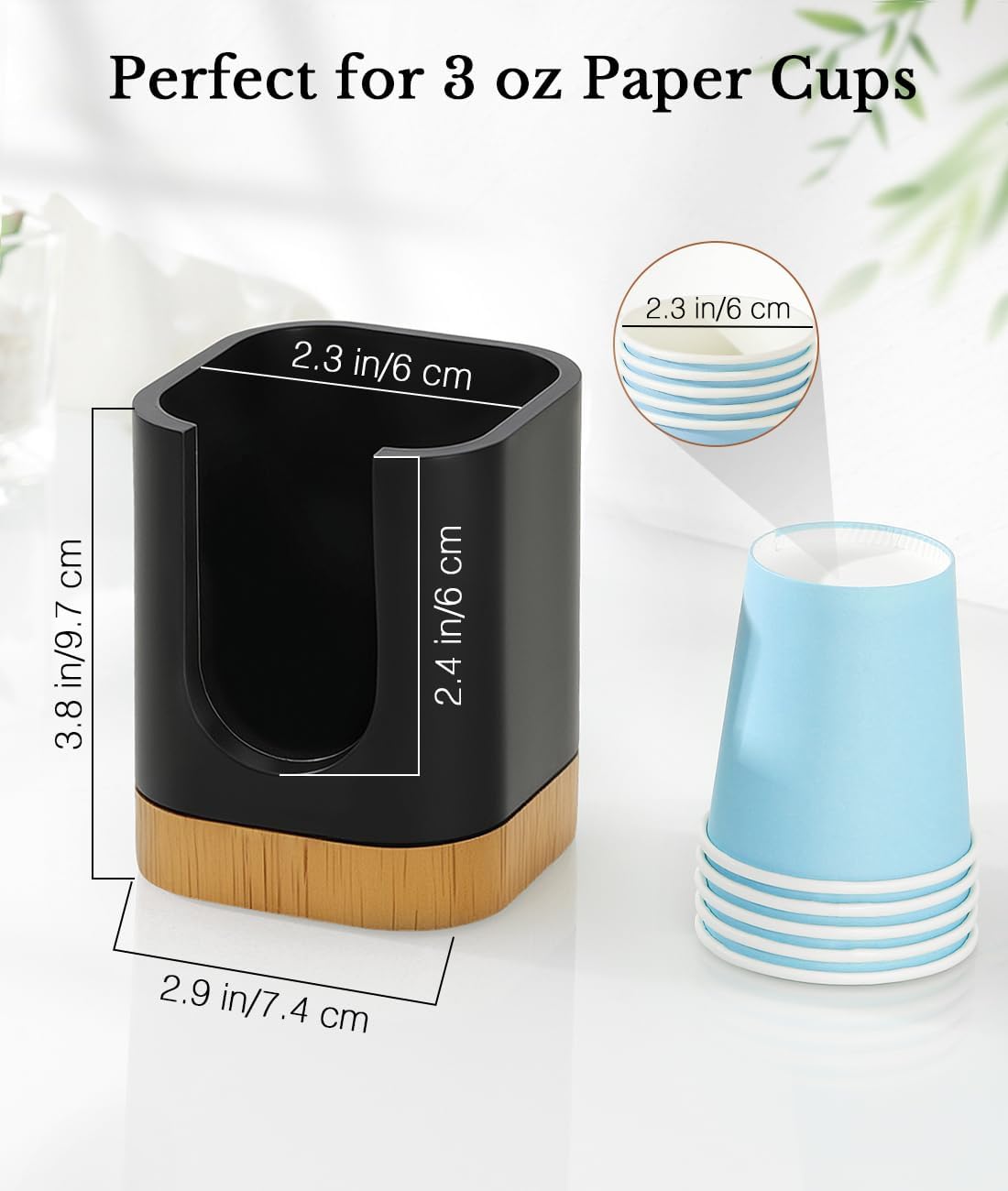 Luxspire Bathroom Cup Dispenser, Dixie Cup Holder 3-5oz, Disposable Paper Cup Holder for Bathroom, Cotton Pad Container, Guest Bathroom Essentials, Matte Black