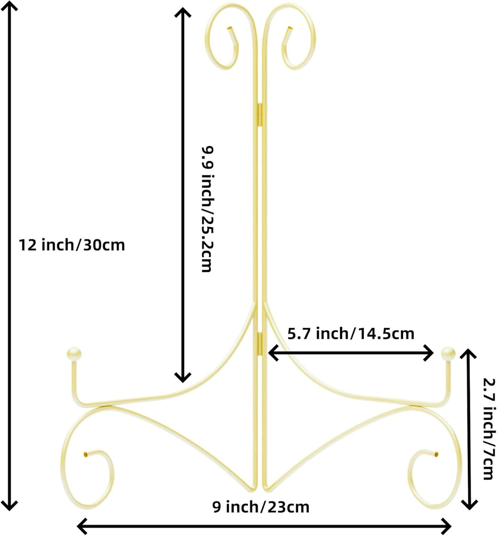 Iron Plate Stand for Display with Folding Design, Picture Stands for Tables, 12 Inch Large Easels for Displaying for Book, Art Piece, Photo and Platter, 12’’ Gold, 2-Pack