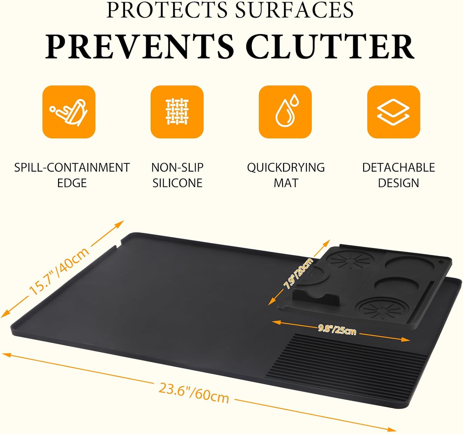 Coffee Mat, Coffee Maker Mat for Kitchen Counter with Tamping Mat, 40x60cm Silicone Coffee Bar Pad, Anti-Slip, Heat Resistant Pad for Espresso Machines, Dinner Plates, Ice Cream Machines