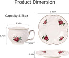 KAMMAK Tea Cups and Saucers Set of 2, Porcelain Coffee Cups, 6.8-Ounce Stackable Espresso Mugs, Ceramic Demitasse for Coffee, Latte, Americano, Tea, Baroque Rose