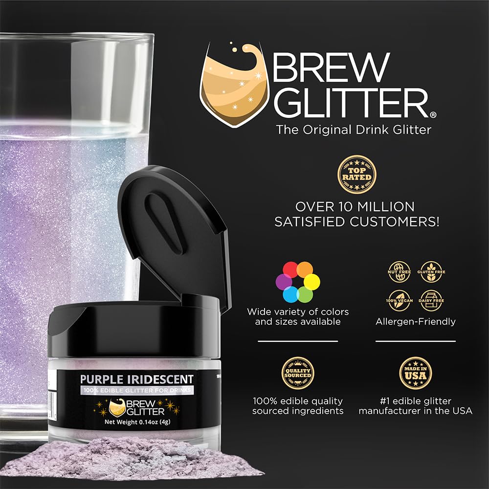 Brew Glitter Iridescent Purple Edible Drink Glitter 1x 4g Jar for Cocktails, Beer, & Beverages