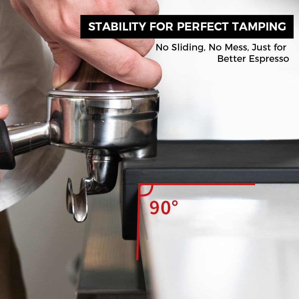 CHULUX Coffee Tamper Mat for Espresso, Silicone Tamping Pad, Anti-Slip Corner Mat, Barista Portafilter Holder, Espresso Machine Accessories Tamping Station, Heat Resistant, Black