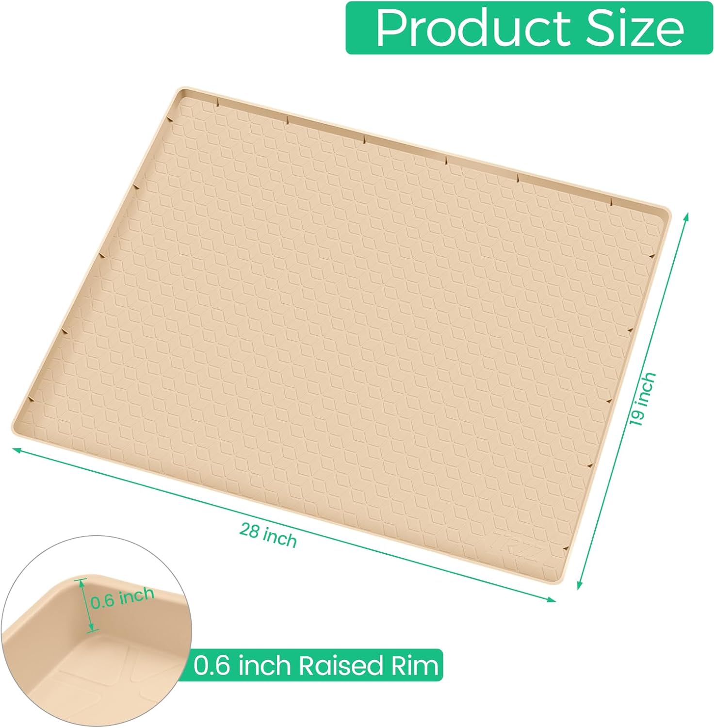 TRZZ Silicone Waterproof Under Sink Mat 28" x 19", Drip Tray and Cabinet Liner for Kitchen and Bathroom, Prevents Water Damage and Organizes Cabinets (Beige)