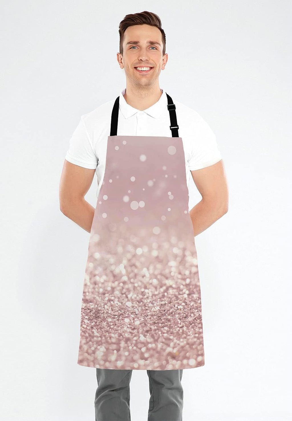 Rose Gold Rainbow Glitter Bib Apron with Adjustable Neck for Men Women,Suitable for Home Kitchen Cooking Waitress Chef Grill Bistro Baking BBQ Apron