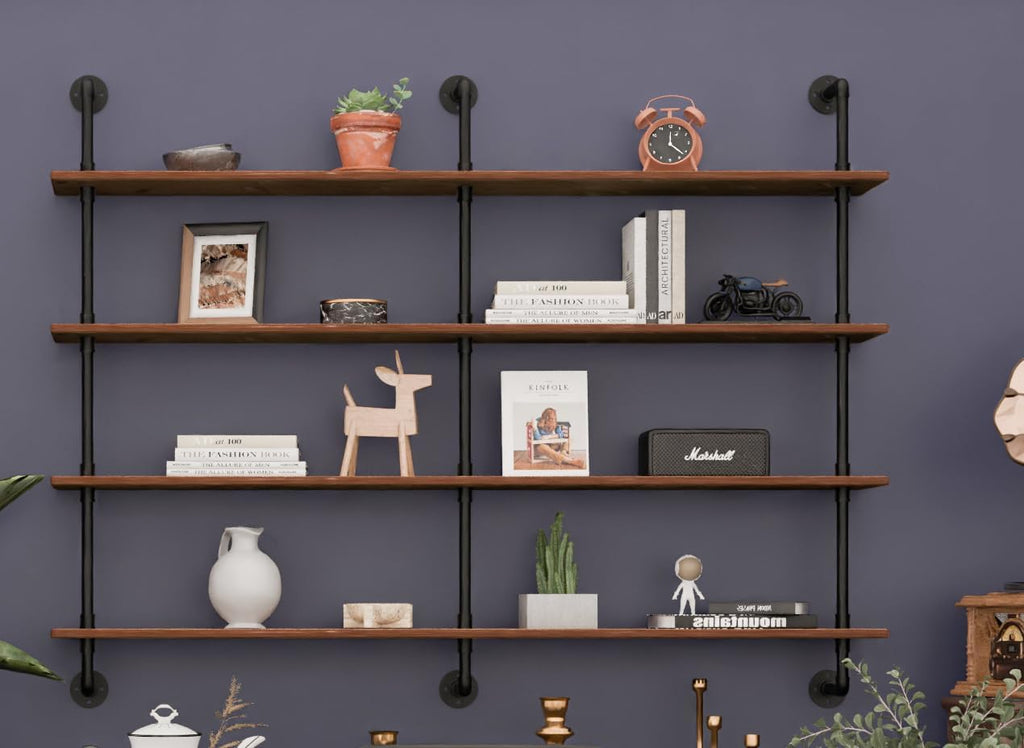 Floating Shelves for Wall Bookshelf Industrial Pipe Shelving Shelves 60 Inch Natural Wood Planks Rustic Wall Shelves Hanging Bookshelves Farmhouse Kitchen Shelving