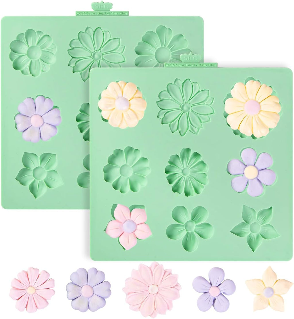 KALAIEN Flower Silicone Molds,Rose Flower Chocolate Mold Daisy Silicone Mold for Crafts,2 Pcs Rose Silicone Mold Fondant Molds for Cake Decorating