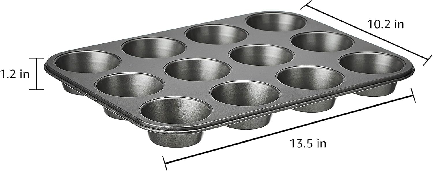 Nonstick Muffin Top Pan Set, 12-Cup, 13.5 x 10.2 inches, 2-Pack, Black