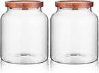 Labina Glass Storage Container Airtight Food Jars Kitchen Canister with Wood Lids, 60 Oz Wide Mouth Pantry Organization Glass Jar for Flour, Sugar, Cookie, Spagetti, Nuts and Candy (2 Pack)