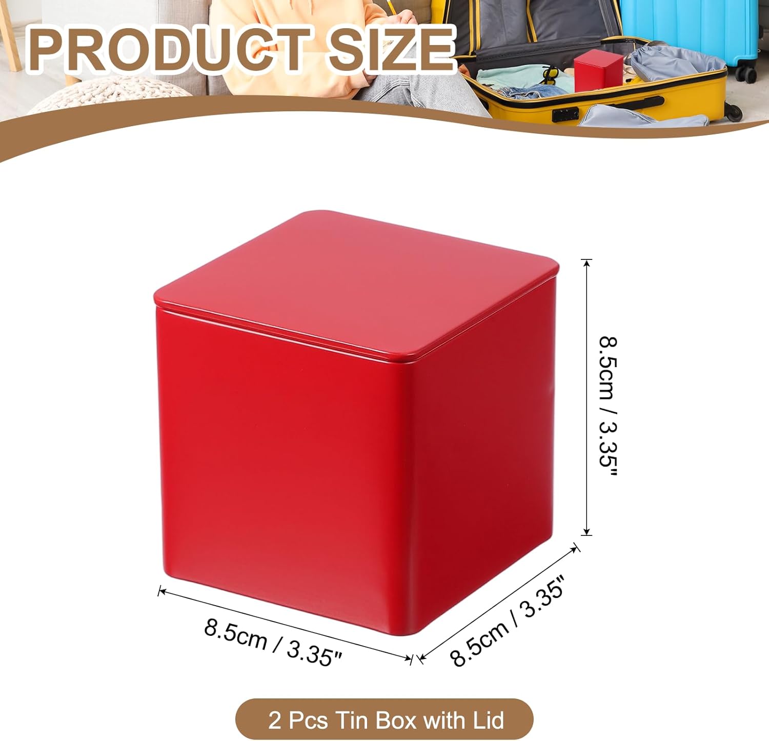 PATIKIL Metal Tea and Tin Set 3.35"x3.35"x3.35", 2 Pcs Metal Storage Airtight Storage Square Container with Lid for Loose Tea Coffee Candy Treats Gifts Spice DIY, Red