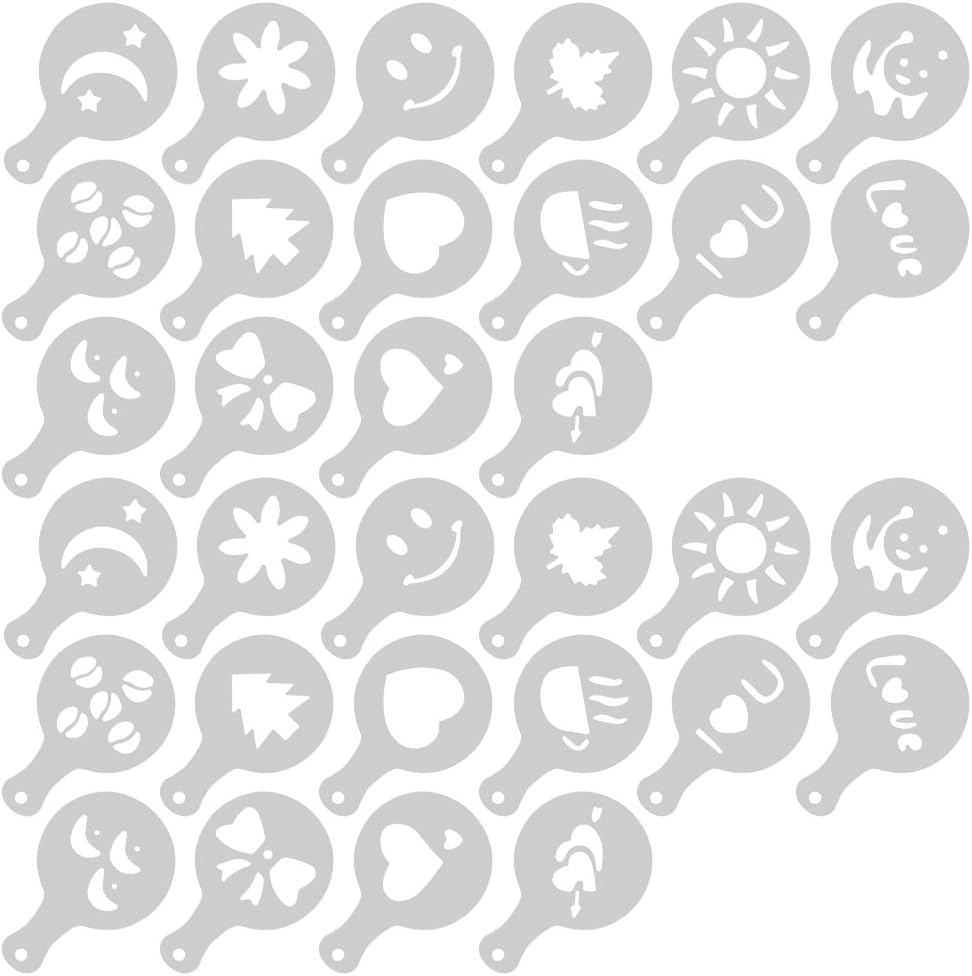32 Pcs Coffee Decorating Stencils, SENHAI 2 Pack 32 Pcs Foam Latte Art Stencils Barista Template for Decorating Oatmeal Cupcake Cake Cappuccino Hot Chocolate for Adult Kids Children