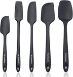KITCHENLOVE Premium 600°F Heat Resistant 5 Piece Silicone Spatula Set for Baking, Cooking, Mixing - Non-Stick with High Grade S-Iron Steel Core - One Piece Seamless Design - BPA Free (Black)