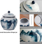 5 inches Ginger jar Lid- blue mountain decorative Ceramic Ginger jar vase with Lid， chinoiserie gift small jars for Home decor/jewelry/Tea/coffee beans/Storage