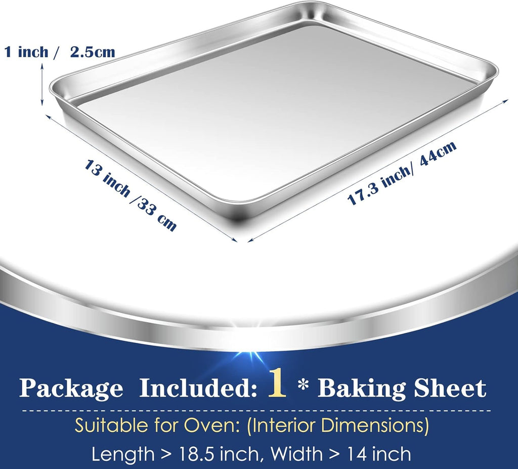 P&P CHEF 17.3 Inch Baking Cookie Sheet, Oven Pan Tray Stainless Steel Sheet Pan for Kitchen, Oven Bakeware for Multi Uses, Shiny Look & Dishwasher Safe, Healthy & Heavy Duty, 1Pc