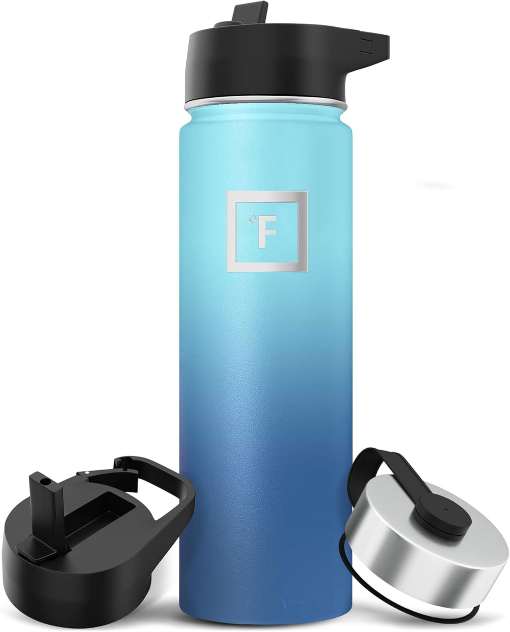 IRON °FLASK Camping & Hiking Hydration Flask with 3 Lids - Stainless Steel, Double Walled & Vacuum Insulated Water Bottle - Leak Proof & BPA Free (Blue Waves, Straw - 22 oz)